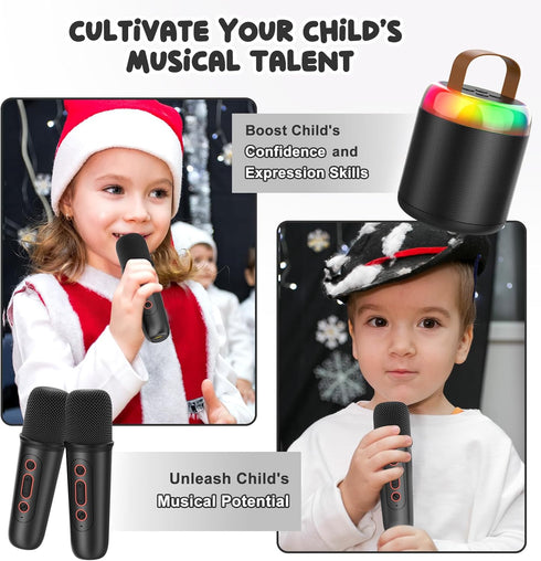 Mini Karaoke Machine for Kids Portable Bluetooth 5.3 Speaker Led Lights with 2 Wireless Microphones Karaoke Gifts for Girls Boys Audlt Birthday Ch...