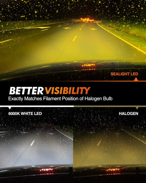 SEALIGHT 9006 LED Fog Light Bulbs Yellow, 600% Brightness 9006 HB4 LED Fog Light, 3000K Amber Strong Penetration 9006 Fog Light Led Bulb Yellow Re...