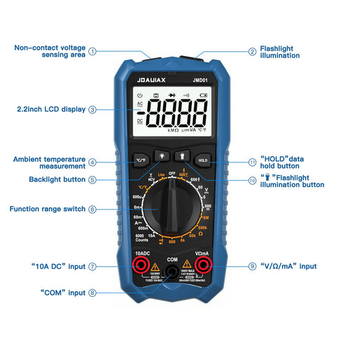 Digital Multimeter Tester,6000 Counts AC/DC Voltage&DC Current Multi Testers Voltmeter Measures Temperature/Resistance/Continuity/Diodes NCV/Date ...
