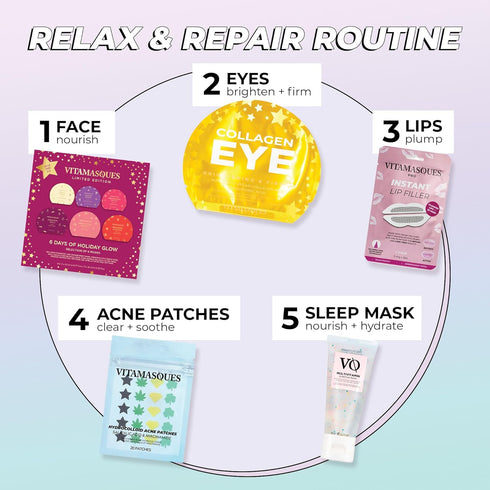 Vitamasques 6 Days of Glow Face Mask Set, 6-Piece Set Beauty Mask Set Includes Face Sheet Masks, Sleeping Mask & Peel Off Mask - Vegan-Friendly, F...