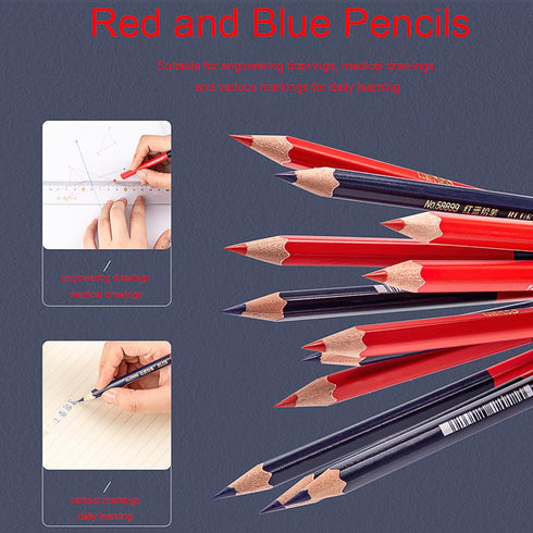 Precision Marking Pencils for Detailed Work (Wooden Pole Red and Blue Dual Color)...