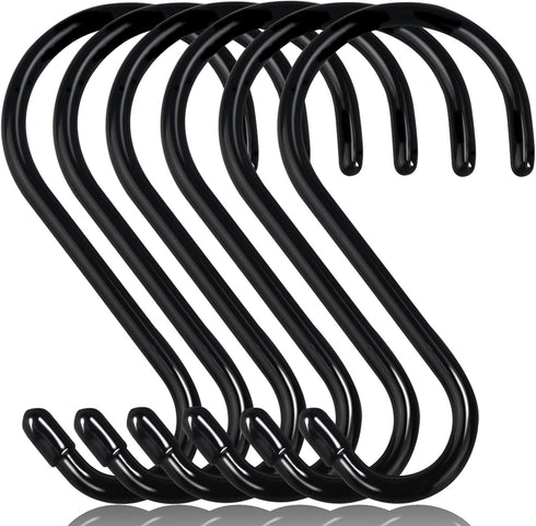 6 Inch Heavy Duty S Hooks, Large S Hook for Hanging Plants, Vinyl Coated S Hook 6 Pack Sturdy Non Slip Black S Hooks for Hanging Closet,Bird Feede...