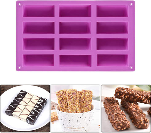 Palksky (2 Pack 12 Cavity Medium Narrow Silicone Rectangle Molds/Molds/Protein Bars mold/Energy Bars Maker for Caramel Bread Loaf Muffin Brownie C...