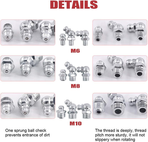Hilitchi 123Pcs Metric Hydraulic Zerk Grease Fittings Assortment Kit (Metric)...