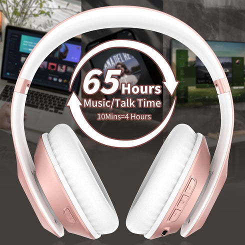 Wireless Bluetooth Headphones Over Ear 65H Playtime HiFi Stereo Headset with Microphone and 6EQ Modes Foldable Bluetooth V5.3 Headphones for Trave...