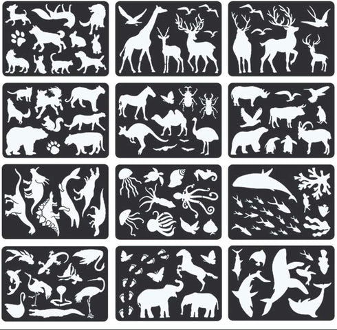 12PCS Animal Plastic Stencils Reusable Journaling Drawing Template for Children Creation, Painting Education, School Projects, Scrapbooking, Kids ...