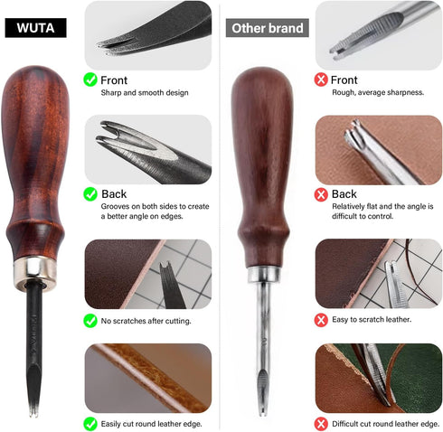 WUTA Leather Edge Beveler,High Carbon Steel Edge Skiving,Leather Wood Handle Leather Tools,Leather Craft Keen Edge Cutting Tool for Beveling,Size ...