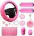 Fluffy Steering Wheel Cover for Women with Furry Gear Cover &Handbrake Cover&Seat Belt Cover&Armrest Pad Fuzzy Car Accessories for Women Pack of 1...