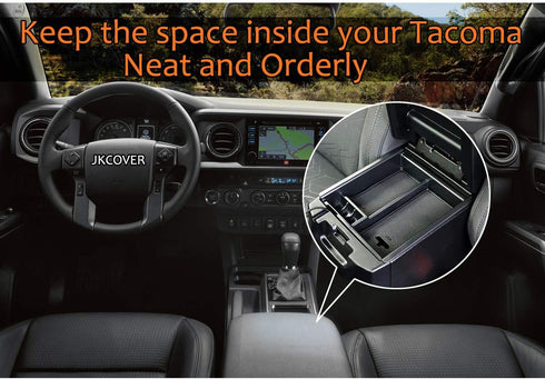 JKCOVER Center Console Accessory Organizer Compatible with Toyota Tacoma 2016 2017 2018 2019 2020 2021 2022 2023, ABS Material Box Insert Tray (Bl...