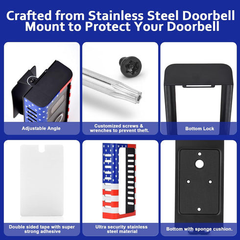 Anti-Theft Doorbell Door Mount,No-Drill Mounting Bracket with Adjustable Angle(45-135 Degrees) for Video Doorbell Cover Holder Not Block Doorbell ...