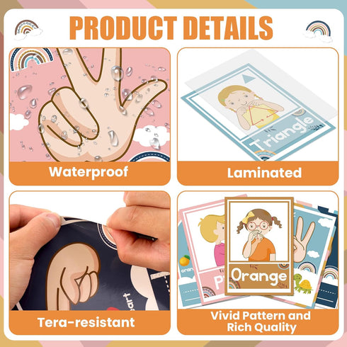 gisgfim 51Pcs ASL Alphabet Line Bulletin Board Set Sign Language Flash Cards ABC Number Learning American Sign Language Poster Wall Decor for Kid ...