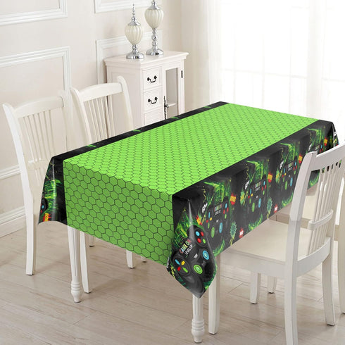 Domgoge Video Game Plastic Table Cloth for Parties Disposable Green Tablecloth Waterproof Game Theme Table Cover 54 x 108Inch Birthday Gaming Part...