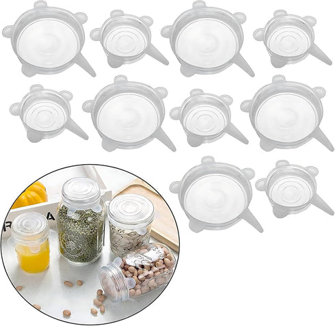 Adpartner Silicone Stretch Lids (10-Pack, 2.6in+3.74in), Reusable Silicone Pet Food Can Lids BPA-free Seal Can Covers for Yogurt Jars, Soda/Beer C...