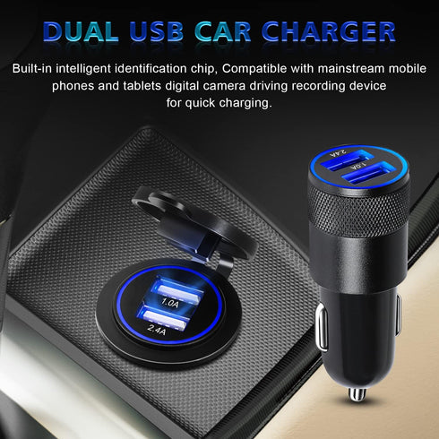 2 Pack Car Charger, 3.4a Fast Charge Dual Port USB Cargador Carro Lighter Adapter for iPhone 14 13 12 11 Pro Max X XR XS 8 Plus 6s, iPad, Samsung ...