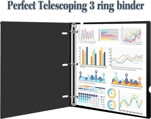 Telescoping 3 Ring Binder, Portable Plastic Binder with Telescoping Spine, 3 Ring Binder with Foldable Front Cover Holds 8.5" x 11" Paper for Scho...