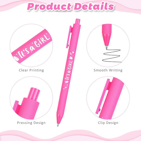 60 Pieces Baby Shower Pens It's a Girl 1.0 mm Ballpoint Pen with Black Ink Retractable Writing Pens for Guests Friends Baby Shower Gender Reveal P...