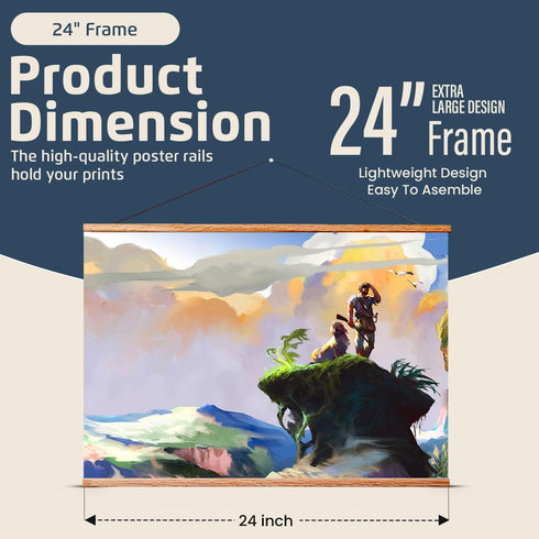 Landmass 24” Wide Magnetic Poster Hanger Frame - Wall Hanging Wooden Frame For Posters, Prints, Photos, Pictures, and Artwork - Wood Frame For Scr...