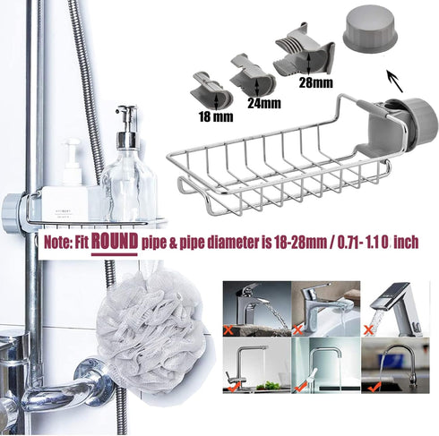 iPstyle Kitchen Sink Caddy Organizer Over Faucet Sponge Holder, Stainless Steel Heavy Duty Thickening Hanging Faucet Drain Rack for Scrubbers, Soa...