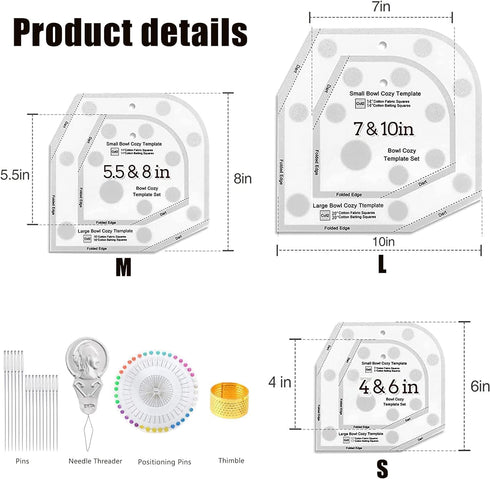 Bowl Cozy Template 3 Sizes,Bowl Cozy Template Cutting Ruler Set,Acrylic Transparent Quilting Bowl Templates for Hot and Cold Food Bowl Rack,withou...
