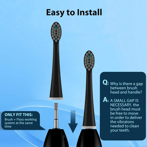Replacement Brush Heads for Waterpick Sonic Fusion 2.0 Flossing Toothbrush with Cover, Compact, 3 Count Black, Hard Bristles...