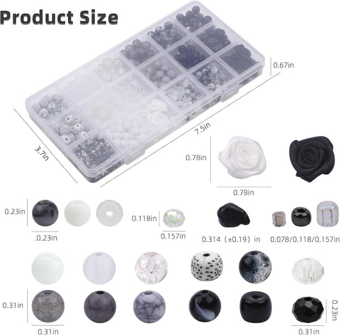 1018pcs Beads for Jewelry Making 8mm Glass Beads Black White Color Round Loose Spacer Beads for DIY Craft Bracelet Necklace Earring...
