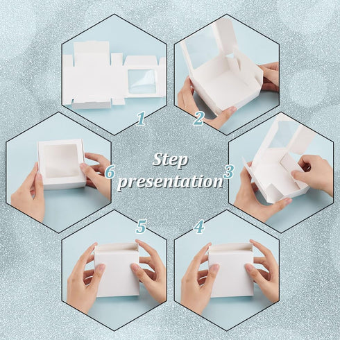 BENECREAT 20 Pack White Kraft Paper Boxes with Clear Window 3.6x3.6x1.4 Gift Packaging Boxes for Bakery Cookies Cake Candy Wedding Party, Mother's...