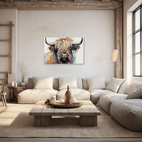 CCWACPP Colorful Highland Cow Canvas Wall Art Animal Pictures Print Abstract Highland Cattle Painting Farmhouse Bathroom Decor Frame (Highland Cat...
