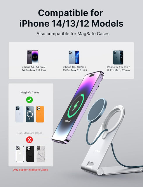 JSAUX Magnetic Wireless Charger Compatible for MagSafe Charger iPhone 15/15 Pro/15 Plus/15 Pro Max/14 13 12, Magnet Charging Pad (Blue) with 20W P...