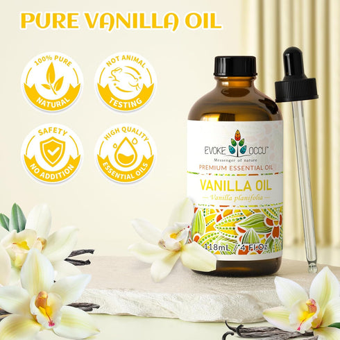 EVOKE OCCU Vanilla Essential Oil 4 Fl Oz, Pure Vanilla Oil for Skin, Diffuser, Aromatherapy - 118ml...