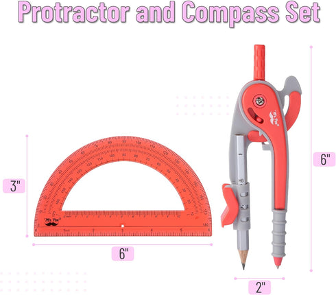 Mr. Pen- Compass and Protractor Set, Red, Compass Geometry Tool, Protractor and Compass Set, Compass Drawing Tool, Drawing Compass, Protractor Set...