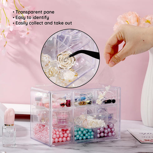 Segbeauty 3 Tiers Acrylic Jewelry Organizer, 9 Grid Clear Desk Organizer with Drawers, Clear Stackable Storage Drawers, Small Storage Drawers for ...
