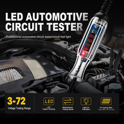 Upgraded 3-72V Digital Automotive LED Circuit Tester, DC Voltage Test Light with Voltmeter & Portable Spring Wire, Vehicle Circuits Low Voltage Li...