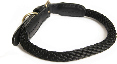 Alvalley Rope & Leather Dog Collar with Buckle - Heavy-Duty Pet Collars for Dogs - Soft Braided Collar for Training & Walking - Durable, Strong Po...