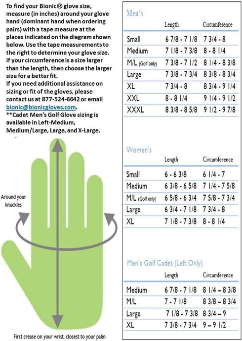 New Improved 2X Long Lasting Bionic RelaxGrip Golf Glove with Patented Double-Row Finger Grip System (Men's Cadet Medium, Worn on Left Hand)...