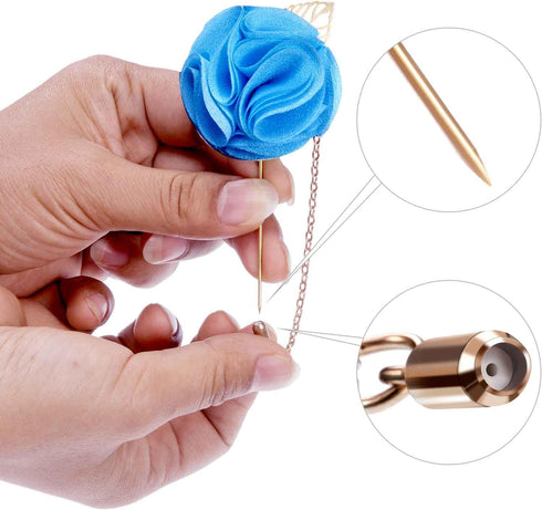 Shappy 15 Pcs Men's Satin Lapel Flower Pins with Metal Chain, Handmade Multi-color Boutonniere Pins with Gift Box for Career Suit Tuxedo of Shirts...