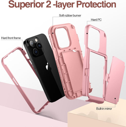 WeLoveCase for iPhone 15 Pro Wallet Case with Card Holder, Built-in Hidden Mirror, with Shockproof Heavy Duty Protection Phone Case for iPhone 15 ...