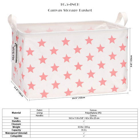 Sea Team Collapsible Canvas Fabric Storage Basket with Handles, Rectangle Waterproof Storage Bin, Box, Cube, Foldable Shelf Basket, Closet Organiz...