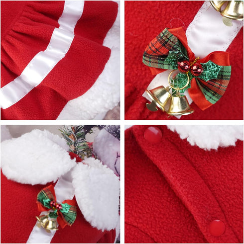 Dog Christmas Dress Costume Pet Santa Claus Clothes Velvet Dresses Puppy Winter Cold Weather Coat Xmas Holiday Outfit Kitty Clothing Red Skirt App...