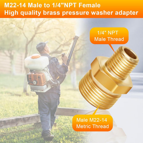 Boltigen M22 x 1/4NPT Pressure Washer Adapter, 2PCS M22 to 1/4 NPT Pressure Washer Coupler, 1/4" Male to M22 Male Adapter, M22 Pressure Washer Hos...