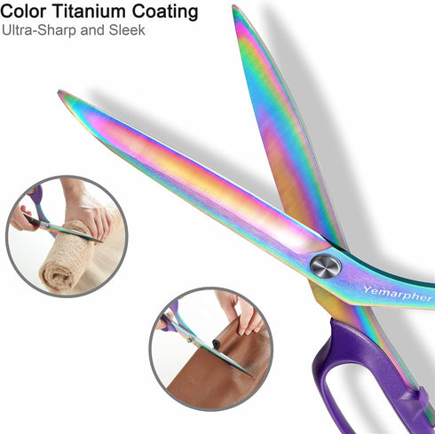 Fabric Scissors, Ultra-Sharp Stainless Steel Sewing Scissors, Professional Titanium Coating Tailor Scissors, Clothing Scissors for Home, 10.5 Inch...