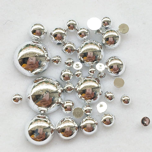 Chenkou Craft 3000PCS 7 Sizes (2.5/3/4/5/6/8/10mm) 1 Box Silver Round Flatback Imitation Half Pearls Bead Loose Beads Gem (Silver Half Ball)...