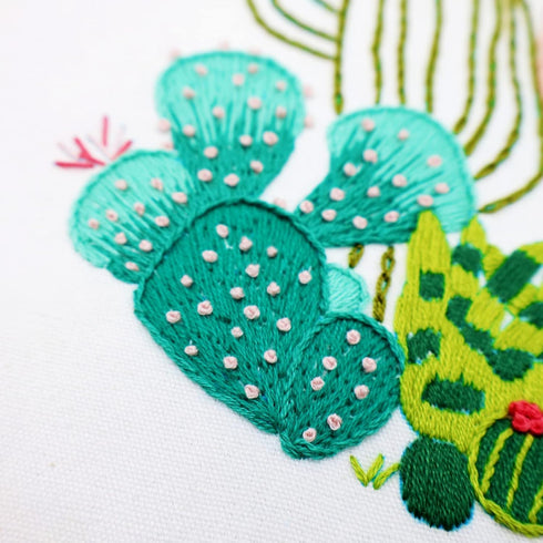Highkick Embroidery Starter Kits for Adults Beginners with Stamped Pattern, Embroidery Floss + Needles + Hoop, Cactus Series, 3 Pack...