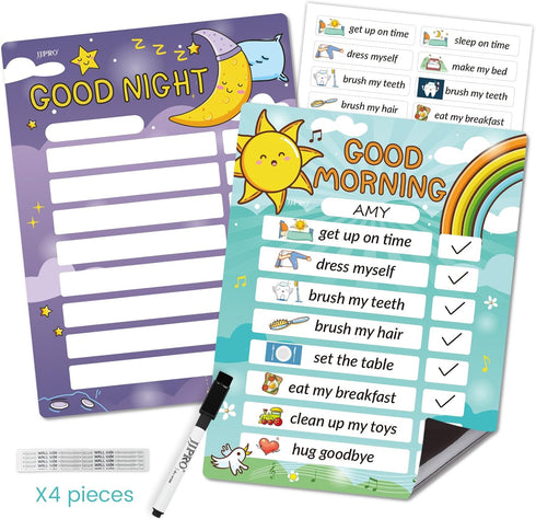 JJPRO Magnetic Kids Daily Schedule Whiteboard-Fridge Magnet to Log Bedtime Routine-Sun Morning Routine Activity Poster,Dry Erase Routine Chart Che...