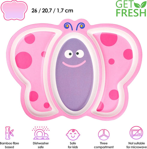 GET FRESH Bamboo Kids Divided Plates Butterfly Sectioned Bamboo Fibre Toddler Plates with 3 Compartments...