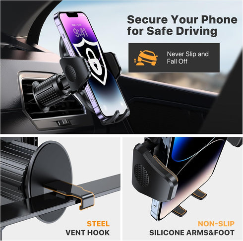 Miracase Phone Holders for Your Car with Newest Metal Hook Clip, Air Vent Cell Phone Car Mount, Hands Free Universal Automobile Cradle Fit for iPh...