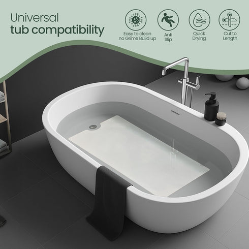 Peel and Stick Bathtub Mat - White Adhesive Vinyl Anti Slip with Drain Cut Out - Non Slip Shower Bath Mat - Extra Long Bathroom Accessory for Wet ...