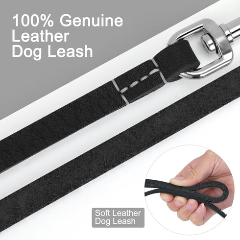 Leather Dog Leash, 5 ft x 1/2 inch Lightweight Thick Soft Leather Dog Leash, 360 Swivel No Tangle Walking Leash for Large, Medium and Small Dogs T...