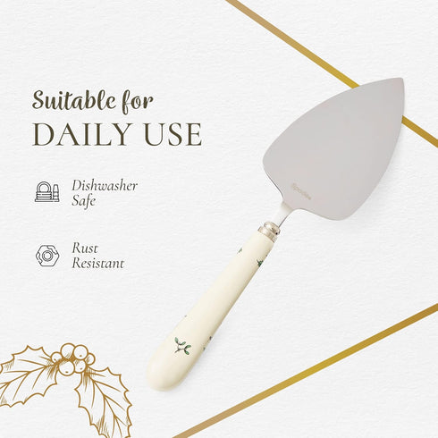 Portmeirion Christmas Tree Cake Server, 10-Inch Stainless Steel Cake Knife with Fine Porcelain Handle, Holiday Dessert Flatware, Festive Christmas...
