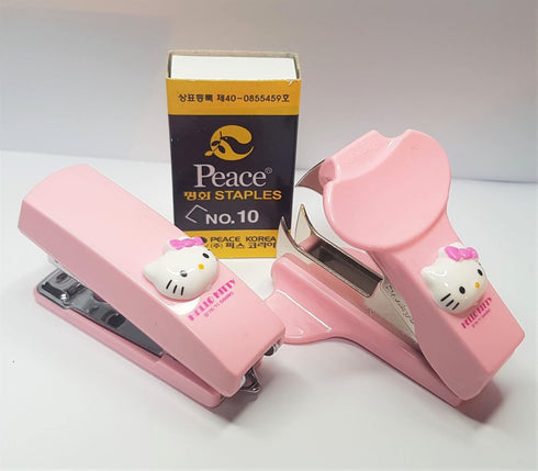 Sanrio Korea Hello Kitty Office School Stationery Stapler + Staple Remover + Staples Set, Pink...