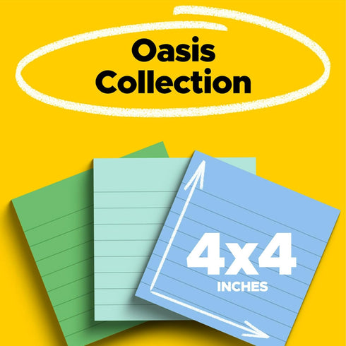 Post-it 100% Recycled Paper Super Sticky Notes, 2X The Sticking Power, 4x4 in, 3 Pads, 70 Sheets/Pad, Oasis Collection (675R-3SST)...